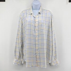 Frank & Eileen Shirt Womens XL Eileen Plaid Button Down White Blue Yellow Modal